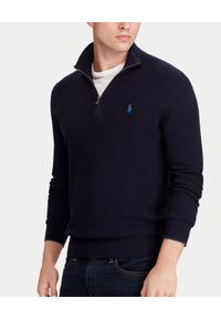 Ralph Lauren - RALPH LAUREN - Granatowy sweter z suwakiem. Typ kołnierza: polo. Kolor: niebieski. Materiał: bawełna, materiał. Długość rękawa: długi rękaw. Długość: długie. Wzór: aplikacja, haft. Styl: sportowy #4