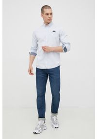 Tom Tailor koszula męska slim z kołnierzykiem button-down. Typ kołnierza: button down. Kolor: niebieski. Materiał: bawełna, tkanina. Długość rękawa: długi rękaw. Długość: długie