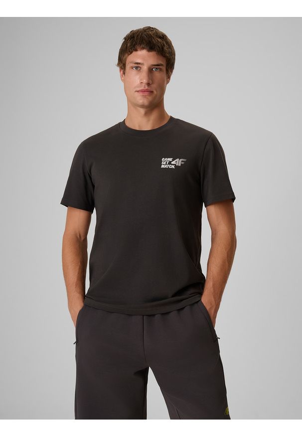 4f - 4F T-shirt regular z nadrukiem męski - szary S. Okazja: na co dzień, do pracy. Kolor: szary. Materiał: bawełna, materiał, jeans, dzianina. Wzór: nadruk. Styl: casual, klasyczny