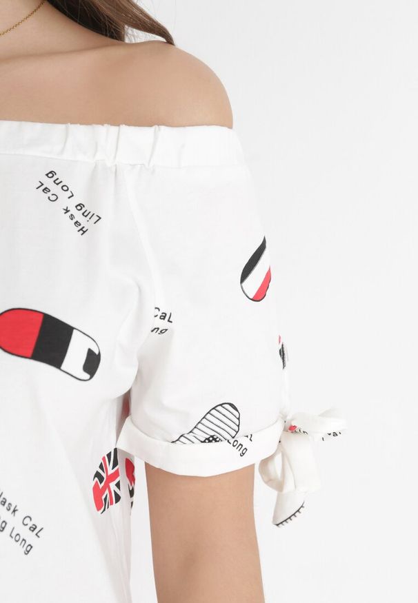 Born2be - Biała Pudełkowa Sukienka Hiszpanka Bawełniana Agaslia. Okazja: na co dzień. Typ kołnierza: dekolt hiszpanka. Kolor: biały. Materiał: bawełna. Styl: casual