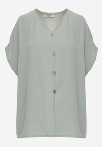 Born2be - Jasnozielona Bluzka z Bawełną o Nietoperzowym Kroju z Guzikami Mistwin. Okazja: do pracy, na co dzień. Kolor: zielony. Materiał: bawełna. Styl: klasyczny, casual #8