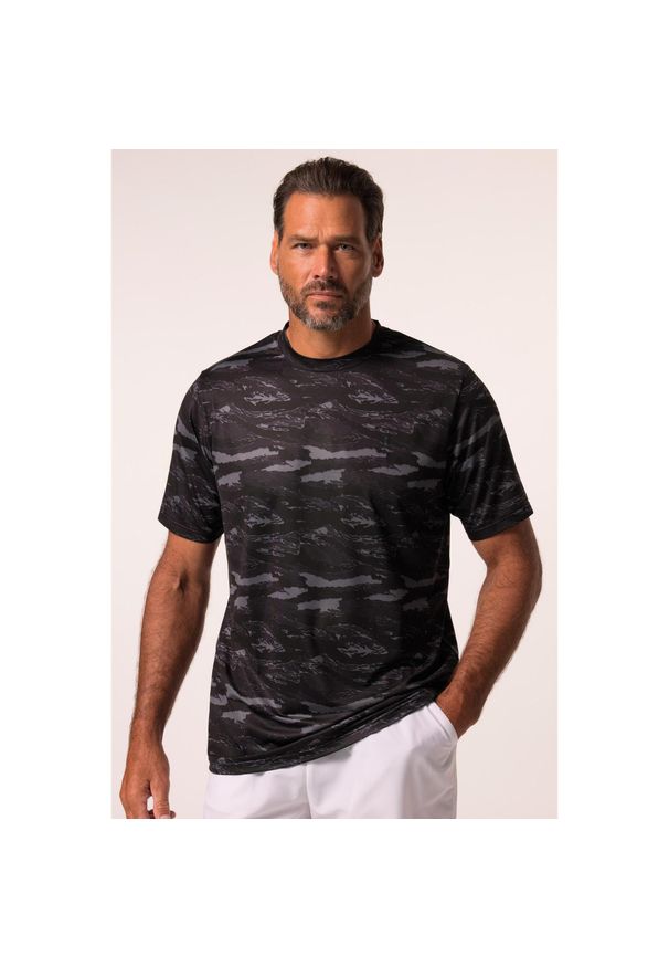 JAY-PI - Męska Koszulka funkcyjna tennis rękaw 1/2 graficzny nadruk szybkoschnący. Kolekcja: plus size. Kolor: czarny. Materiał: elastan, poliester, materiał. Wzór: nadruk. Sport: tenis
