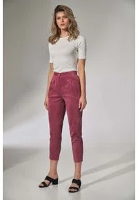 Figl - Sztruksowe Spodnie z Zakładkami - Różowe. Kolor: różowy. Materiał: sztruks