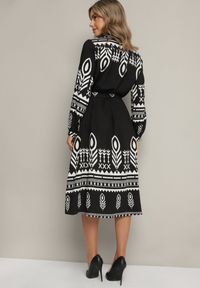 Born2be - Czarna Sukienka Koszulowa w Etno Wzór z Paskiem Avierira. Okazja: na co dzień. Kolor: czarny. Materiał: wiskoza, materiał. Typ sukienki: koszulowe. Styl: etno #7