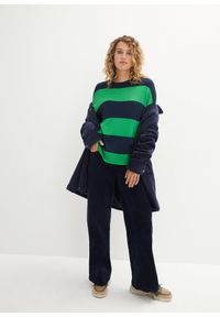 bonprix - Sweter z okrągłym dekoltem, w szerokie paski. Kolor: zielony. Wzór: paski