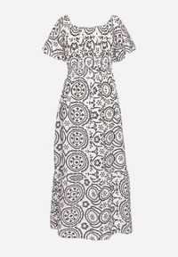 Born2be - Czarno-Biała Rozkloszowana Sukienka z Bawełną i Abstrakcyjnym Wzorem Ldivoria. Okazja: na spacer, na imprezę. Kolor: czarny. Materiał: bawełna. Styl: elegancki #3