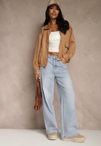 Renee - Niebieskie Jeansy High Waist o Szerokim Kroju z Przeszyciami i Imitacją Kieszeni Saliana. Stan: podwyższony. Kolor: niebieski #1