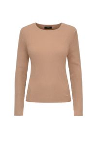 Ochnik - Prążkowany longsleeve damski. Okazja: na co dzień. Kolor: beżowy. Materiał: materiał. Długość rękawa: długi rękaw. Długość: długie. Styl: casual #3