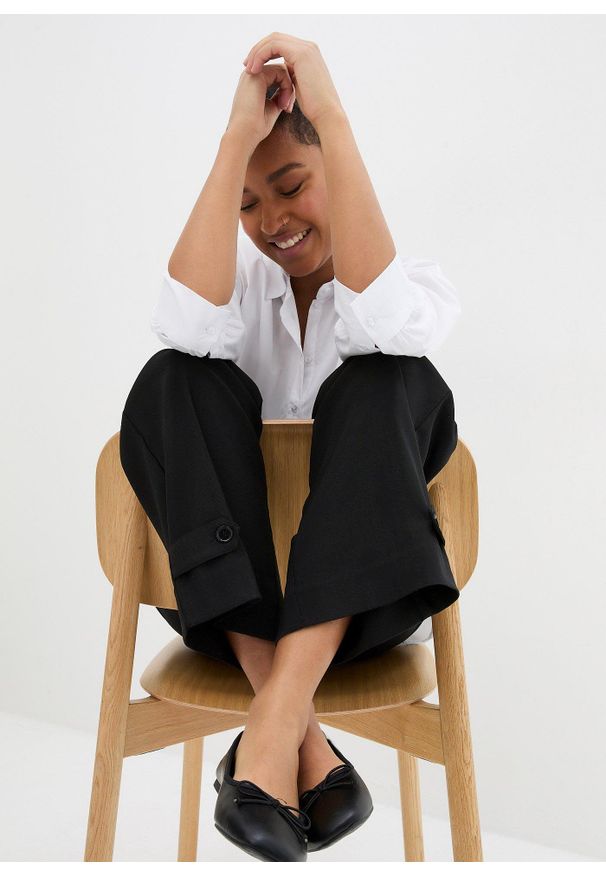 bonprix - Spodnie z bengaliny ze stretchem, z wygodnym paskiem. Kolor: czarny