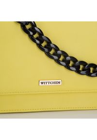 Wittchen - Damska torebka z biżuteryjną rączką z tworzywa. Kolor: żółty. Wzór: haft. Dodatki: z haftem. Materiał: skórzane. Styl: casual, klasyczny, elegancki