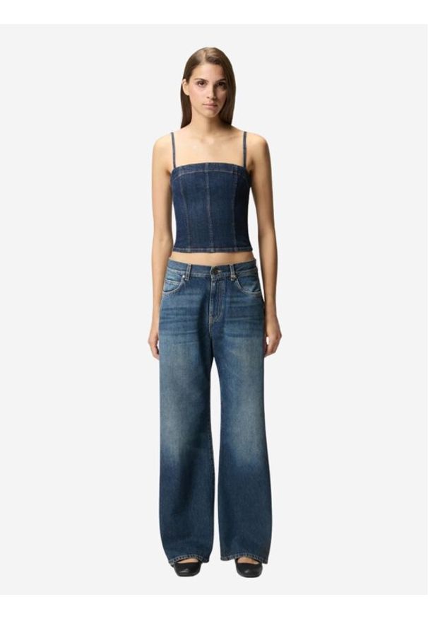 Pinko - PINKO Jeansy Wanda wide leg soft ocean Granatowy Regular Fit. Kolor: niebieski