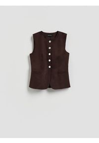 Reserved - Kamizelka z lnem - ciemnobrązowy. Kolor: brązowy. Materiał: len #1