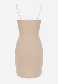 Born2be - Beżowa Sukienka Mini na Ozdobnych Ramiączkach z Asymetrycznym Dołem Maffah. Okazja: na wesele, na randkę, na ślub cywilny. Kolor: beżowy. Długość rękawa: na ramiączkach. Typ sukienki: asymetryczne. Długość: mini #4