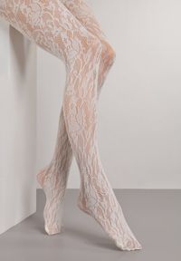Born2be - Beżowe Eleganckie Rajstopy z Koronki Hanilira. Kolor: beżowy. Materiał: koronka. Wzór: koronka #1