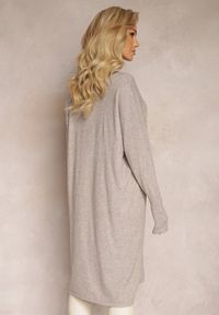 Renee - Jasnoszaro-Beżowa Sukienka Sweterkowa o Pudełkowym Fasonie Horrene. Kolor: szary. Materiał: wiskoza, nylon, dzianina. Długość rękawa: długi rękaw. Wzór: gładki