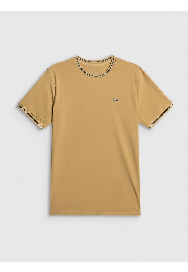 4f - 4F T-shirt regular gładki męski - beżowy M. Okazja: na co dzień. Kolor: beżowy. Materiał: bawełna, dzianina. Wzór: gładki. Styl: casual
