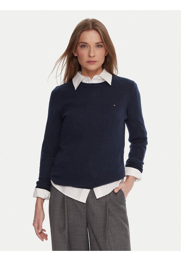TOMMY HILFIGER - Tommy Hilfiger Sweter WW0WW40264 Granatowy Regular Fit. Kolor: niebieski. Materiał: wełna