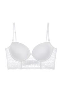 Intica - Biustonosz usztywniany z koronką i dekoltem na plecach Beniamina. Kolor: biały. Materiał: koronka. Wzór: koronka #1