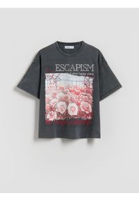 Reserved - T-shirt z nadrukiem - ciemnoszary. Kolor: szary. Materiał: bawełna. Wzór: nadruk #1
