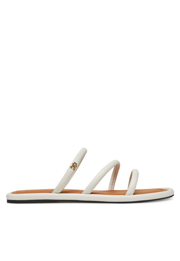 TOMMY HILFIGER - Tommy Hilfiger Klapki Strappy Leather Mule FW0FW08939 Biały. Kolor: biały. Materiał: skóra