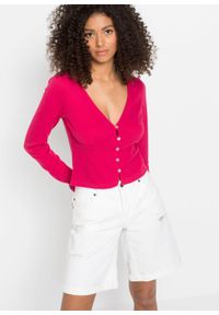 Krótki sweter rozpinany bonprix różowy magenta. Kolor: różowy. Długość: krótkie #2