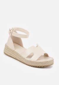 Renee - Beżowe Sandały VICES na Platformie z Plecionką i Wycięciami Helimis. Zapięcie: sprzączka. Kolor: beżowy. Materiał: koronka. Wzór: koronka. Sezon: lato. Obcas: na platformie #2