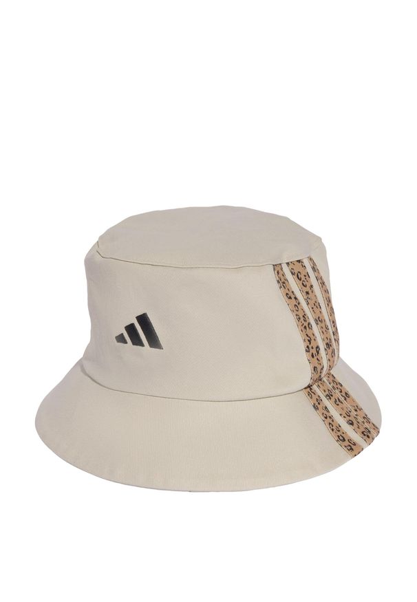 Adidas - Kapelusz adidas Sportswear 3-Stripes Leopard Graphic Bucket. Kolor: czarny, beżowy, wielokolorowy. Materiał: bawełna. Wzór: ze splotem