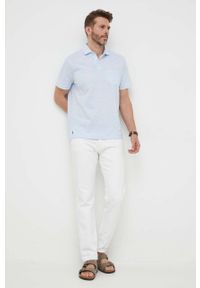 Polo Ralph Lauren polo z domieszką lnu kolor niebieski gładki. Typ kołnierza: polo. Kolor: niebieski. Materiał: len. Długość rękawa: krótki rękaw. Długość: krótkie. Wzór: gładki #2