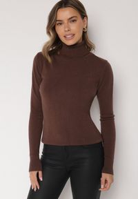 Born2be - Brązowy Sweter z Golfem z Domieszką Kaszmiru i Wiskozy Zaisma. Okazja: na co dzień. Typ kołnierza: golf. Kolor: brązowy. Materiał: wiskoza, kaszmir. Długość rękawa: długi rękaw. Długość: długie. Styl: casual, elegancki #4