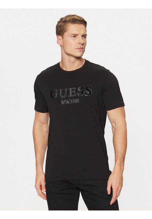 Guess T-Shirt M5RI12 J1314 Czarny Slim Fit. Kolor: czarny. Materiał: bawełna