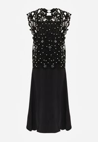 Renee - Czarna Bawełniano-Wiskozowa Sukienka Slip Dress z Ozdobną Narzutką Sagossia. Okazja: na co dzień. Kolor: czarny. Materiał: wiskoza, bawełna. Długość rękawa: na ramiączkach. Wzór: aplikacja. Styl: casual #7