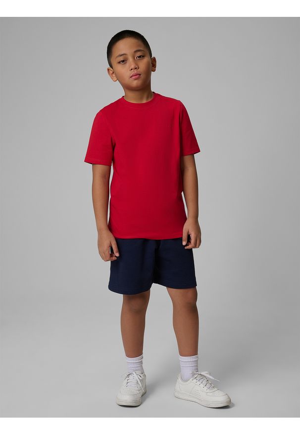 4f - 4F T-shirt regular gładki chłopięcy - czerwony 158 (12-13 lat). Kolor: czerwony. Materiał: bawełna, skóra, materiał. Wzór: gładki. Sezon: lato. Styl: klasyczny