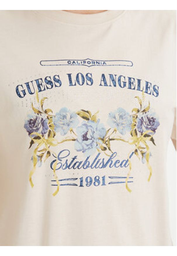 Guess T-Shirt W6GI27 K3160 Beżowy Regular Fit. Kolor: beżowy. Materiał: bawełna