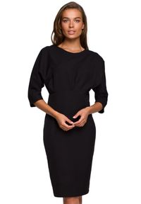 Stylove - Sukienka elegancka ołówkowa z kimonowymi rękawami taliowana czarna. Okazja: do pracy, na komunię, na spotkanie biznesowe. Kolor: czarny. Typ sukienki: ołówkowe. Styl: elegancki #1