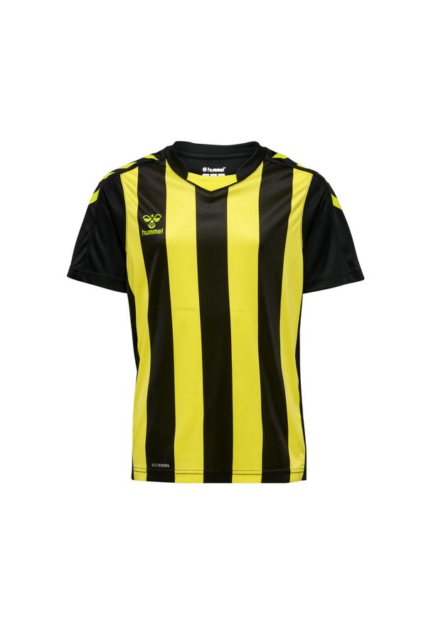 Koszulka dziecięca Hummel Striped. Kolor: żółty, wielokolorowy, czarny. Materiał: tkanina. Wzór: paski