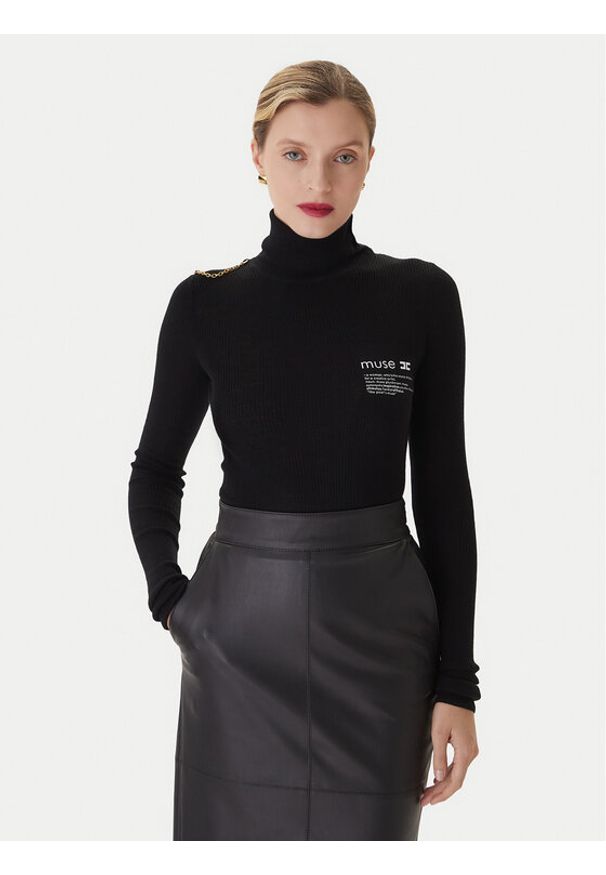 Elisabetta Franchi Golf MK-43B-57E2-V320 Czarny Regular Fit. Typ kołnierza: golf. Kolor: czarny. Materiał: wełna