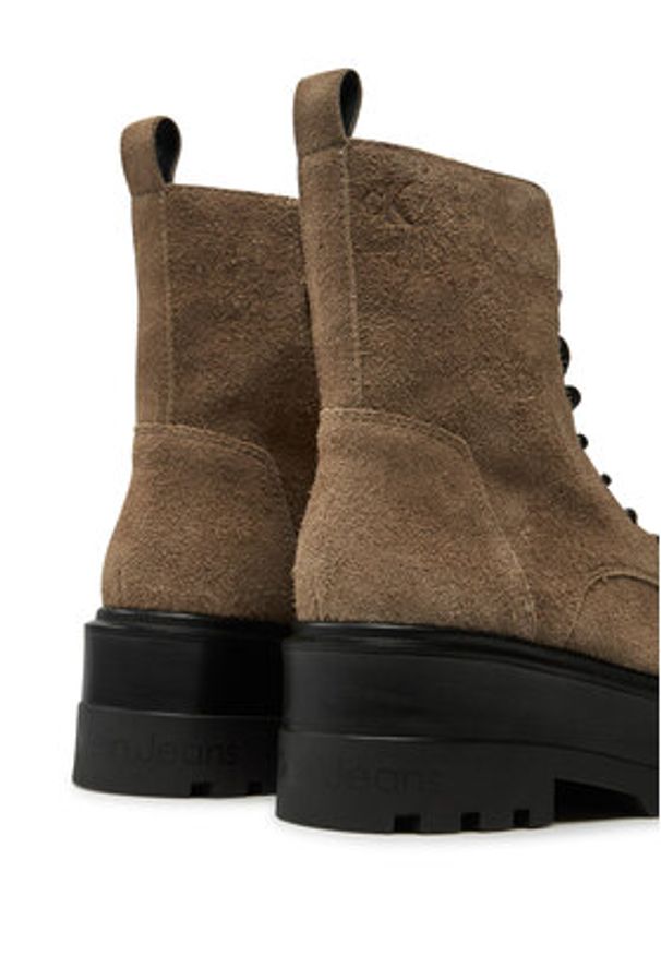 Calvin Klein Jeans Trapery Flatform Zip Laceup Mg S YW0YW01554 Brązowy. Kolor: brązowy. Materiał: zamsz, skóra