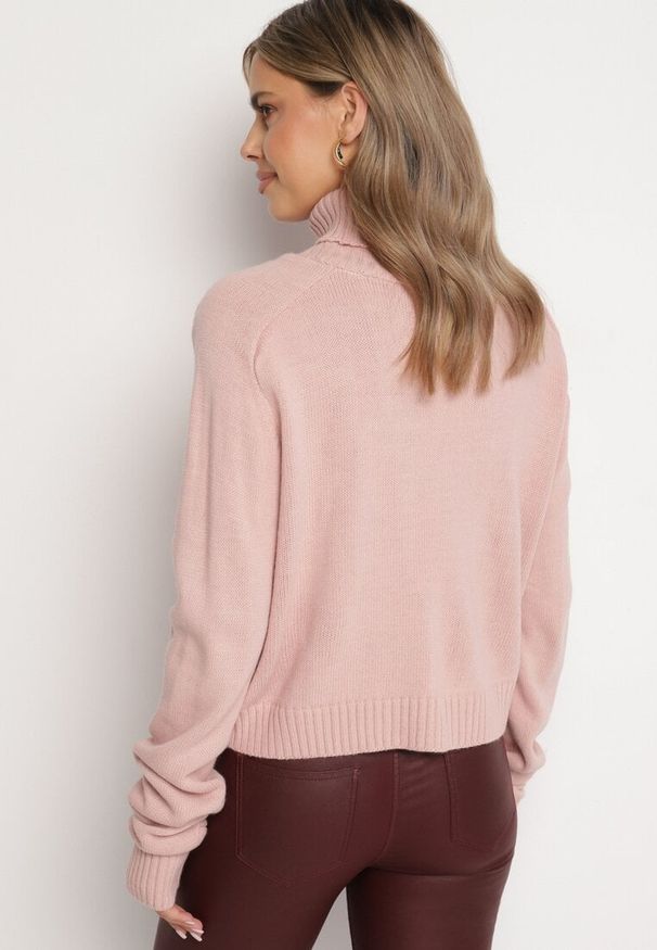 Born2be - Jasnoróżowy Klasyczny Golf z Prążkowanymi Wstawkami Bishaya. Typ kołnierza: golf. Kolor: różowy. Materiał: prążkowany. Styl: klasyczny