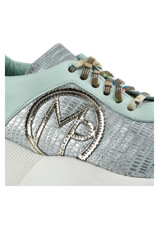 Massimo POLI - Miętowe Sneakersy Massimo Poli Damskie Modne Buty. Kolor: zielony. Materiał: zamsz, skóra. Szerokość cholewki: normalna. Wzór: aplikacja. Obcas: na platformie