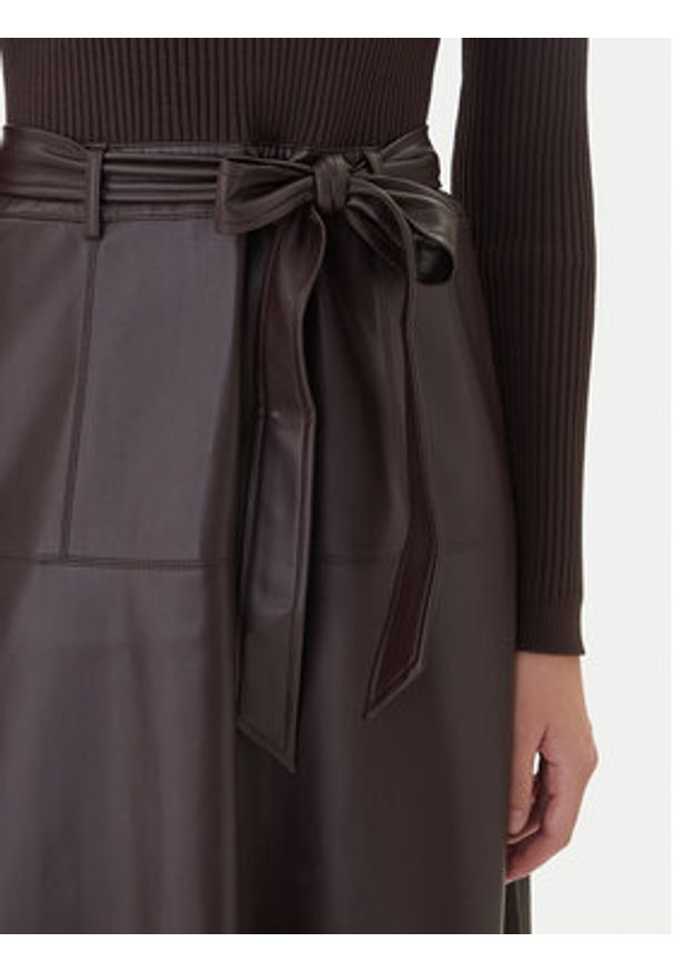 TwinSet - TWINSET Sukienka dzianinowa 252TT3560 Brązowy Slim Fit. Kolor: brązowy. Materiał: wiskoza, skóra