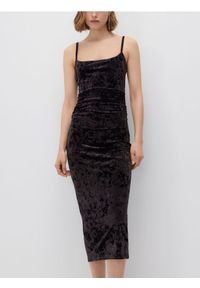 Reserved - Welurowa sukienka midi - ciemnobrązowy. Kolor: brązowy. Materiał: welur. Długość: midi #1