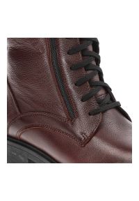 Bordowe Botki Damskie Simen Modne Skórzane Buty. Okazja: na co dzień. Zapięcie: sznurówki. Kolor: czerwony. Materiał: skóra. Styl: casual #3