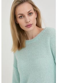 Liu Jo sweter z domieszką wełny damski lekki. Kolor: turkusowy. Materiał: wełna. Długość rękawa: długi rękaw. Długość: długie #3