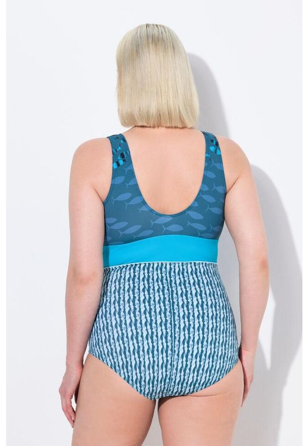 ULLA POPKEN - Damski Strój kąpielowy ryby miękkie miseczki dekolt w serek z recyklingu. Kolekcja: plus size. Kolor: zielony. Materiał: poliester, elastan, poliamid, materiał