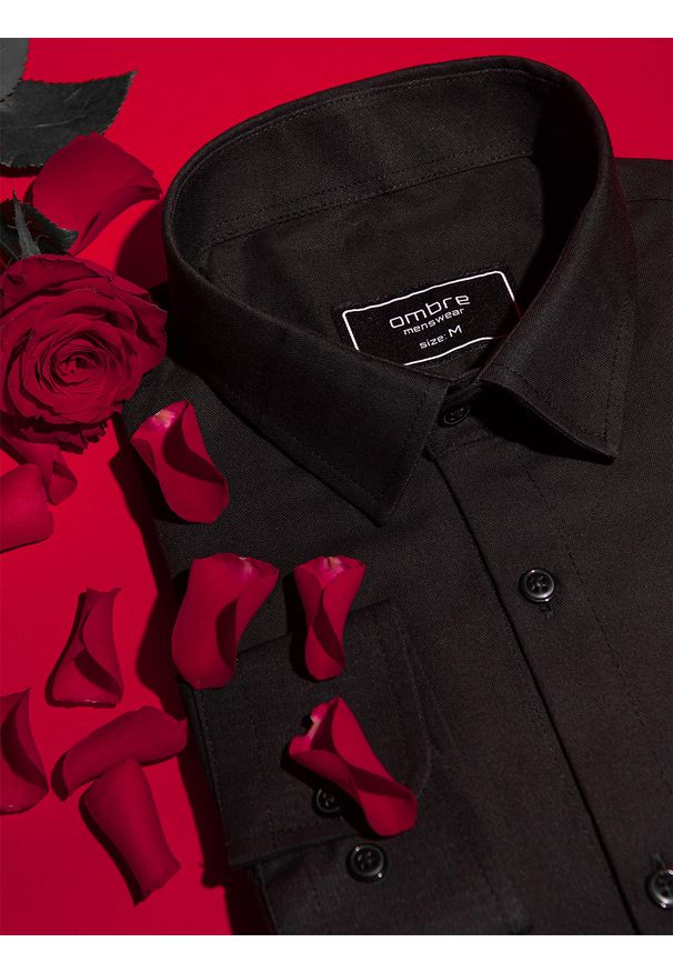 Ombre Clothing - Bawełniana koszula męska z tkaniny w stylu Oxford SLIM FIT - czarna V2 K642 - XXL. Kolor: czarny. Materiał: bawełna, tkanina