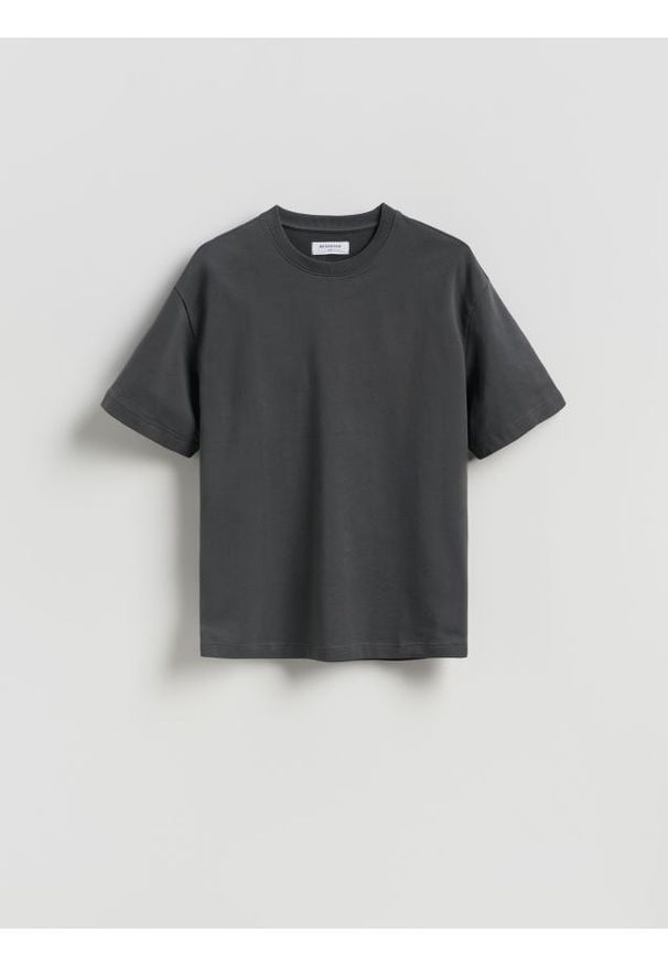 Reserved - Bawełniany t-shirt boxy - ciemnoszary. Kolor: szary. Materiał: bawełna
