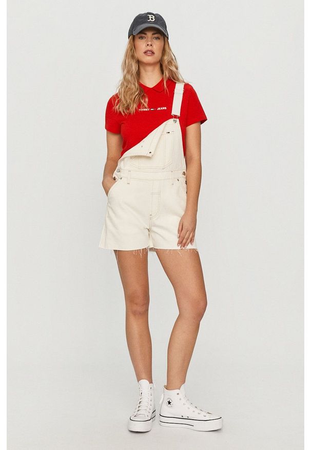 Tommy Jeans - Ogrodniczki. Okazja: na co dzień. Kolor: biały. Materiał: tkanina. Styl: casual