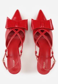 Born2be - Czerwone Eleganckie Szpilki VICES z Ozdobną Kokardą Adrelena. Nosek buta: szpiczasty. Zapięcie: sprzączka. Kolor: czerwony. Wzór: aplikacja. Materiał: skóra, lakier. Sezon: lato. Obcas: na szpilce. Styl: elegancki. Wysokość obcasa: średni #5