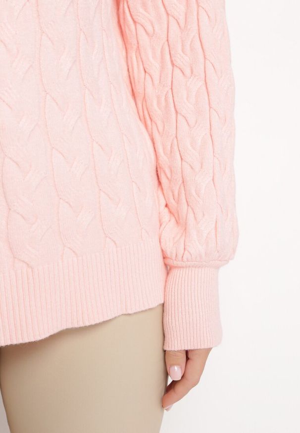 Born2be - Różowy Sweter z Golfem w Warkoczowy Splot ze Ściągaczami Maraiwai. Typ kołnierza: golf. Kolor: różowy. Wzór: ze splotem. Sezon: jesień