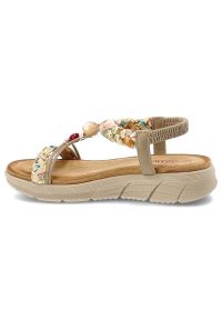 Sandały damskie Artiker, cholewka z materiału eleganckie dodatki na płaskiej podeszwie, beżowe, 58C0001. Okazja: na co dzień. Zapięcie: pasek. Kolor: beżowy. Materiał: materiał. Wzór: paski. Sezon: lato. Obcas: na płaskiej podeszwie. Styl: elegancki #6